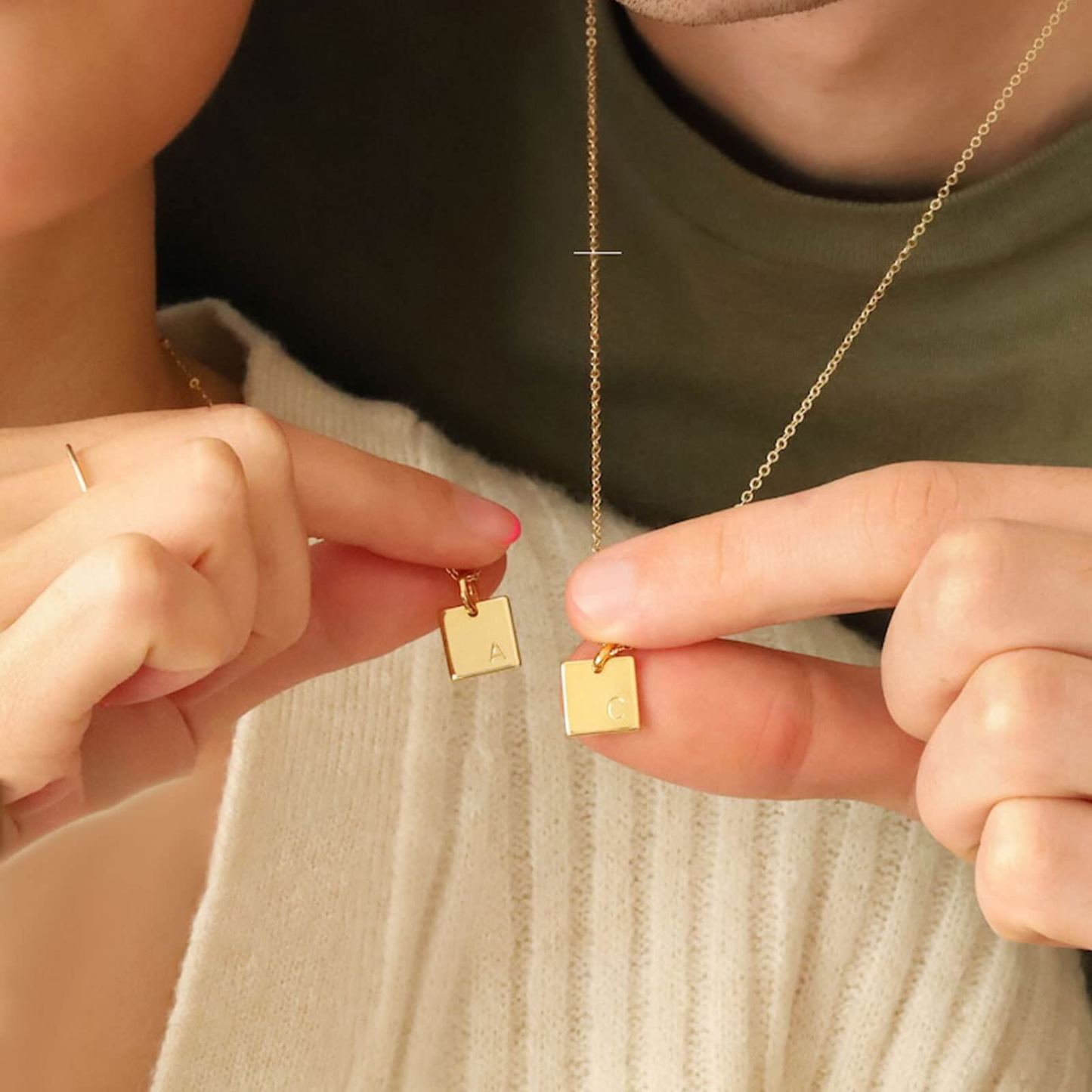Chic Square Initial Necklace with Personalized Elegance in 14K Solid Gold-YAFEINI Personalized Jewelry