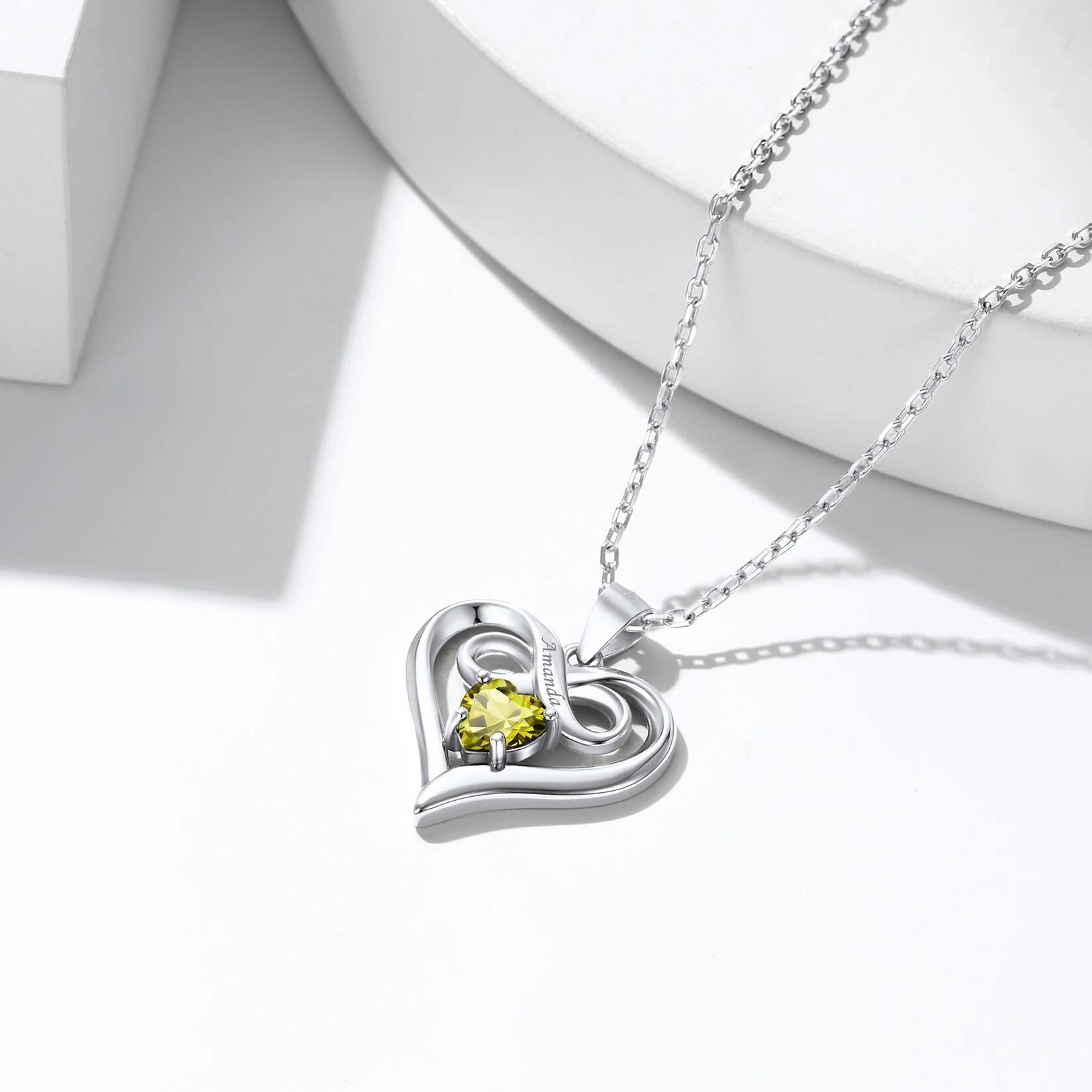 Personalized Birthstone Heart Pendant Necklace in Gold Vermeil-YAFEINI Personalized Jewelry