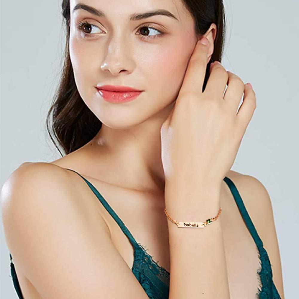 Elegant Birthstone Name ID Bracelet in 14K Solid Gold-YAFEINI Personalized Jewelry