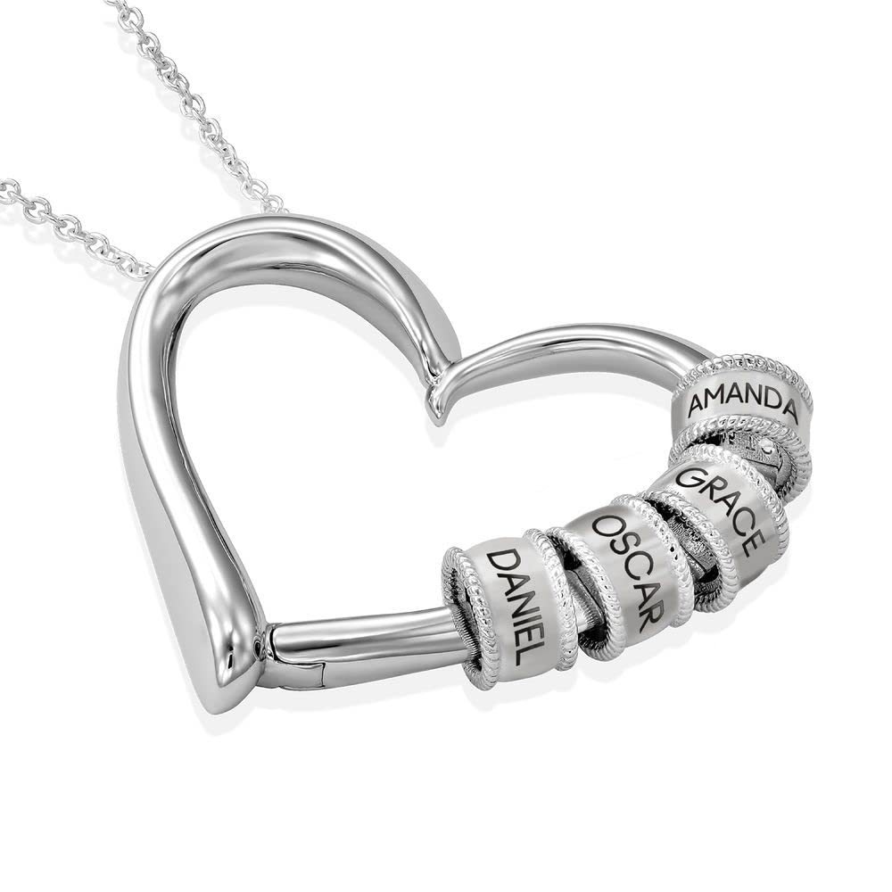 Enduring Affection Name Beads Heart Necklace in Sterling Silver-YAFEINI Personalized Jewelry
