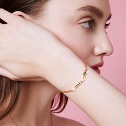 Elegant Birthstone Name ID Bracelet in 14K Solid Gold-YAFEINI Personalized Jewelry
