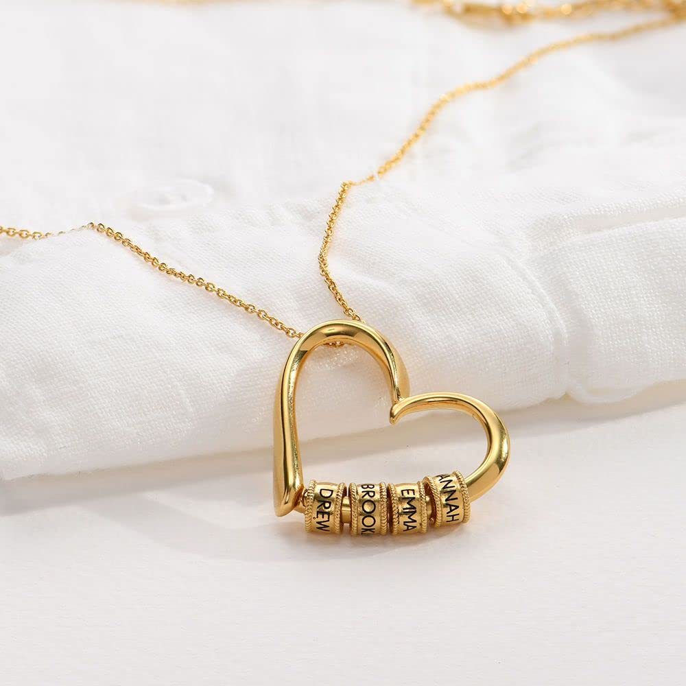 Enduring Affection Name Beads Heart Necklace in 14K Solid Gold-YAFEINI Personalized Jewelry