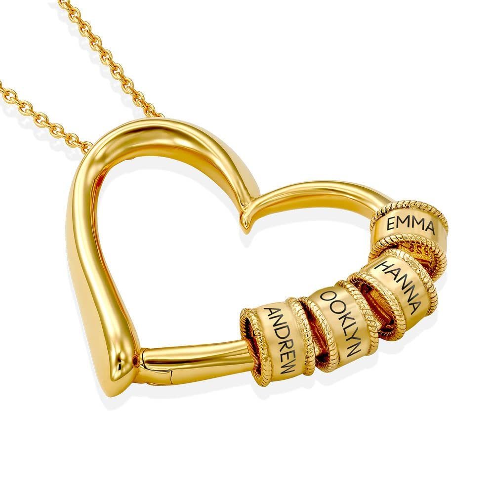 Enduring Affection Name Beads Heart Necklace in 14K Solid Gold-YAFEINI Personalized Jewelry