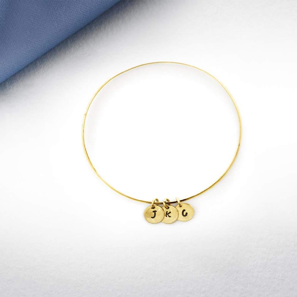 Custom Name Pendant Bangle Bracelet in 14K Solid Gold-YAFEINI Personalized Jewelry