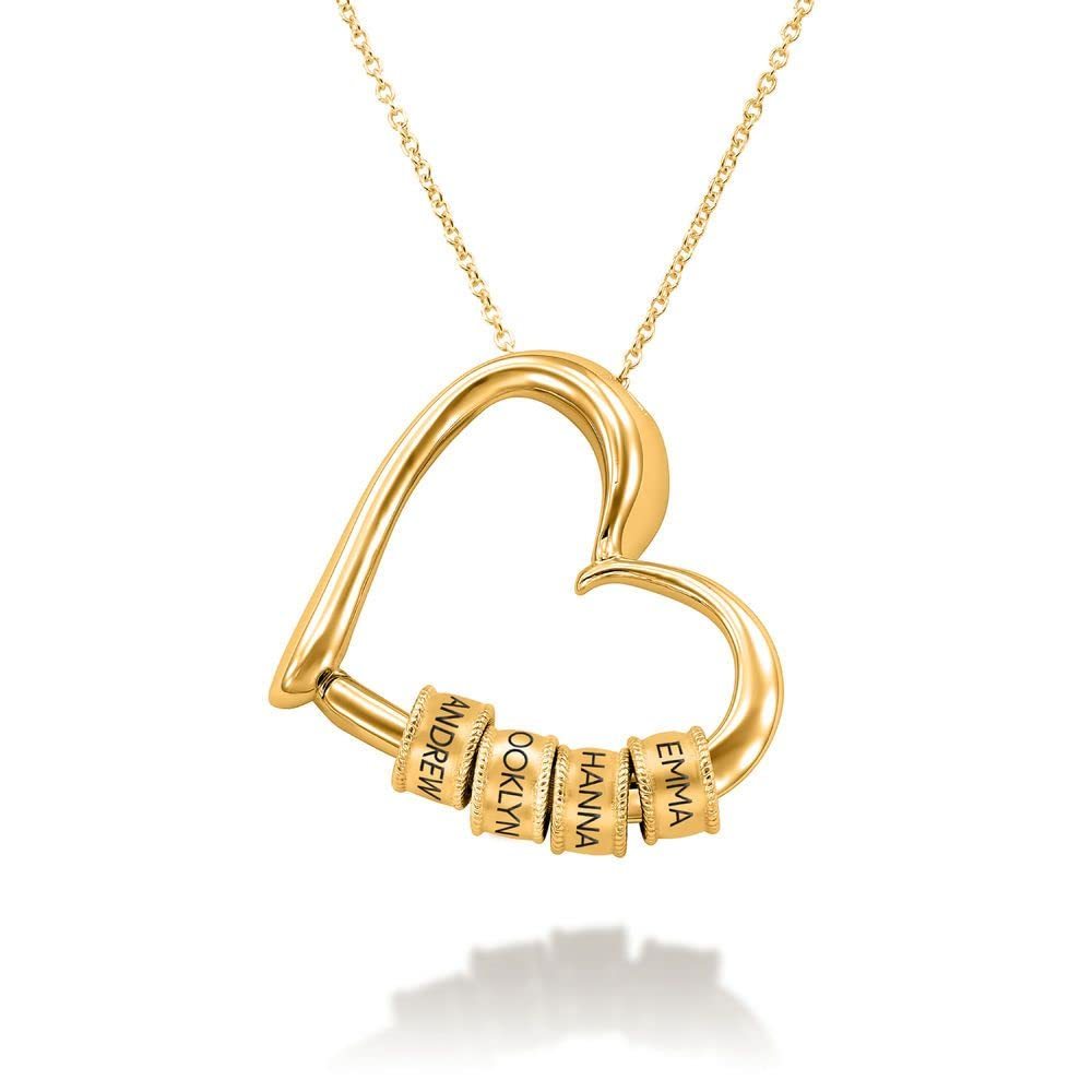 Enduring Affection Name Beads Heart Necklace in 14K Solid Gold-YAFEINI Personalized Jewelry