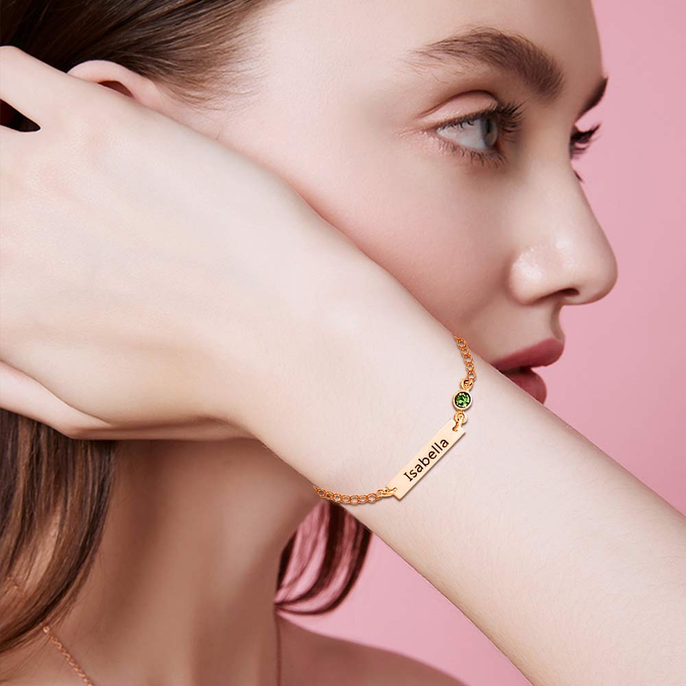 Elegant Birthstone Name ID Bracelet in Gold Vermeil-YAFEINI Personalized Jewelry