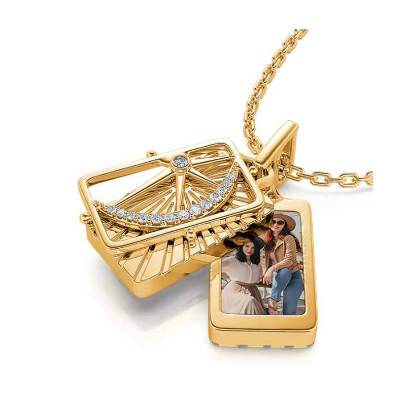 Personalized Custom Photo Bar Necklace for Women in 14K Solid Gold-YAFEINI Personalized Jewelry