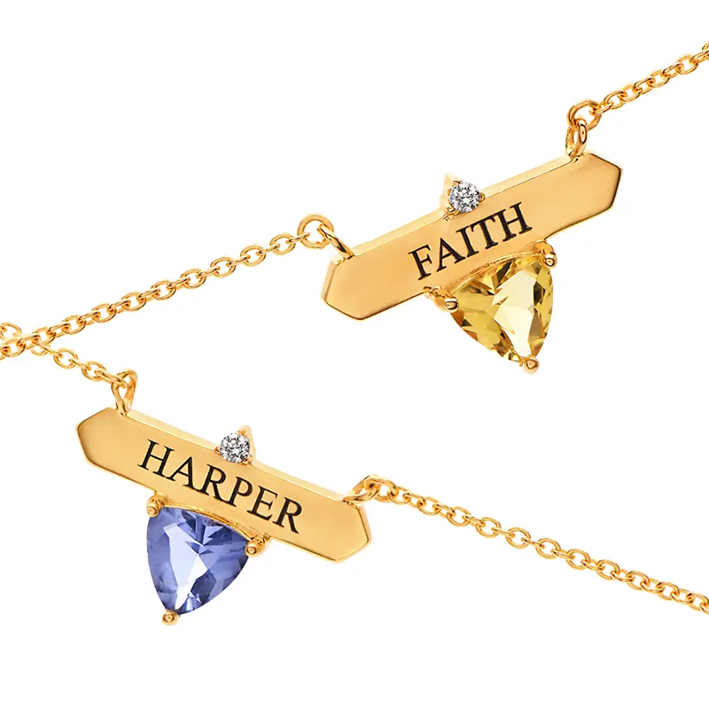 Personalized Name Necklace with Birthstone for Women in 14K Solid Gold-YAFEINI Personalized Jewelry