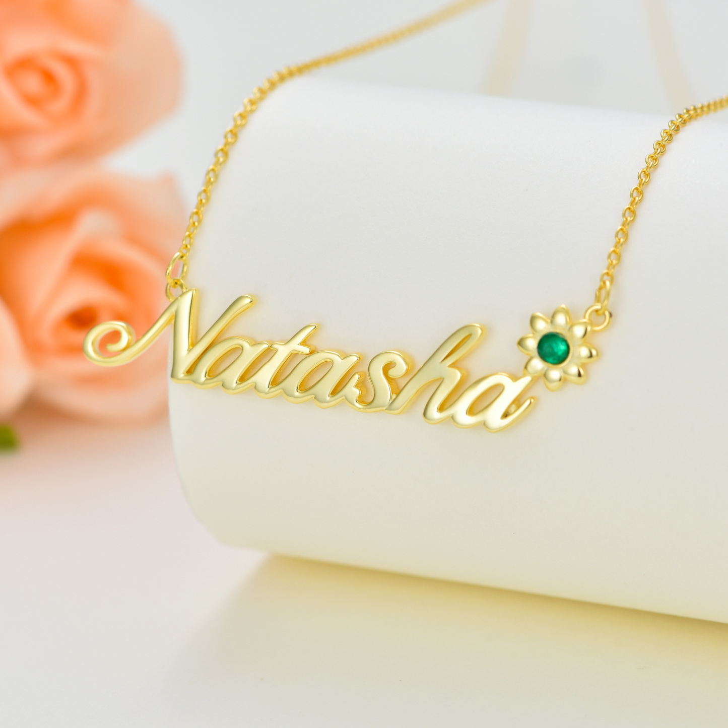 Gleaming Zirconia Birthstone Pendant Necklace in Gold Vermeil-YAFEINI Personalized Jewelry