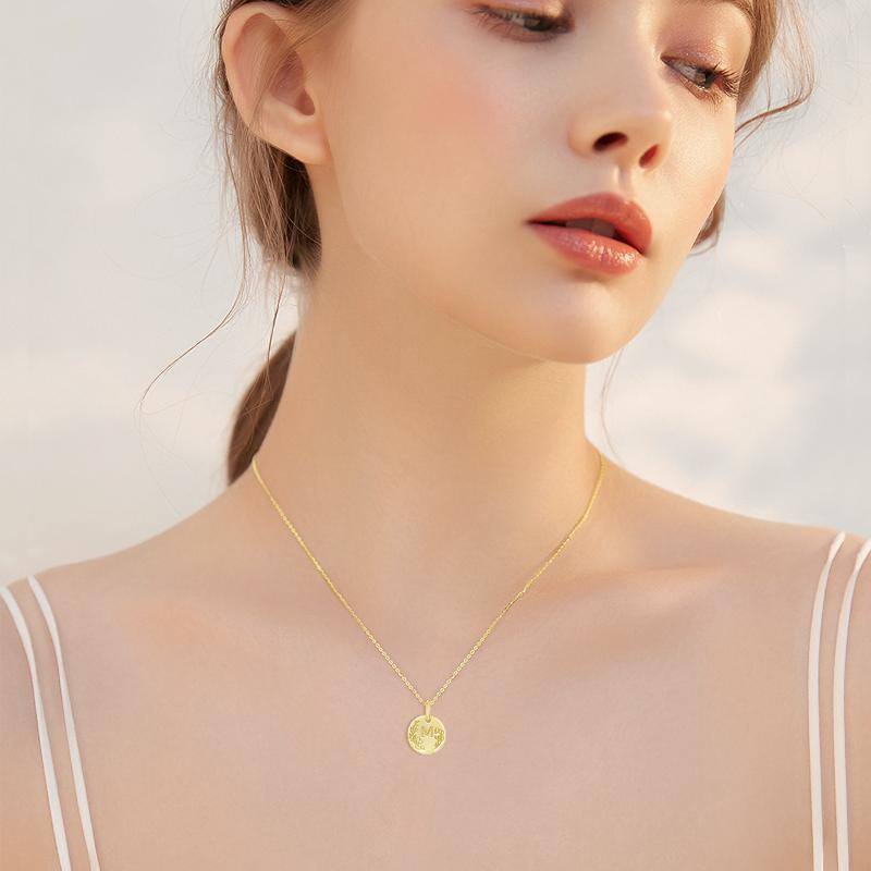 Sophisticated Coin Initial Necklace with Elegant Charm in 14K Solid Gold-YAFEINI Personalized Jewelry