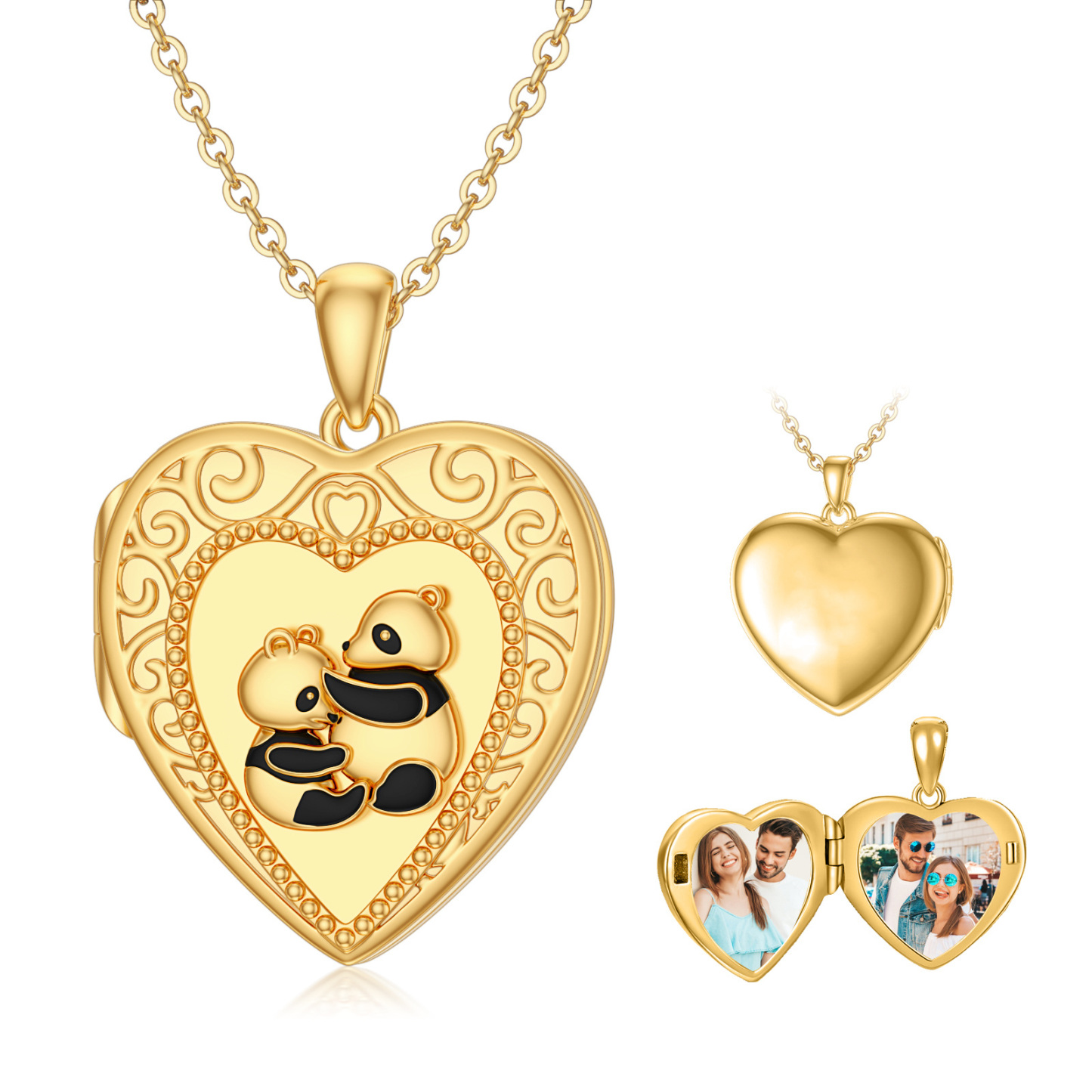 Personalized Panda Custom Photo Locket Necklace in Gold Vermeil-YAFEINI Personalized Jewelry