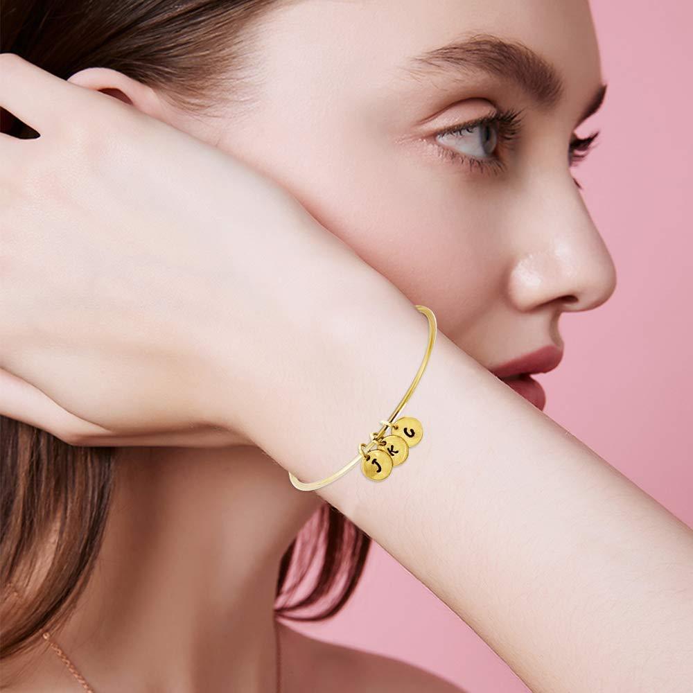 Custom Name Pendant Bangle Bracelet in 14K Solid Gold-YAFEINI Personalized Jewelry