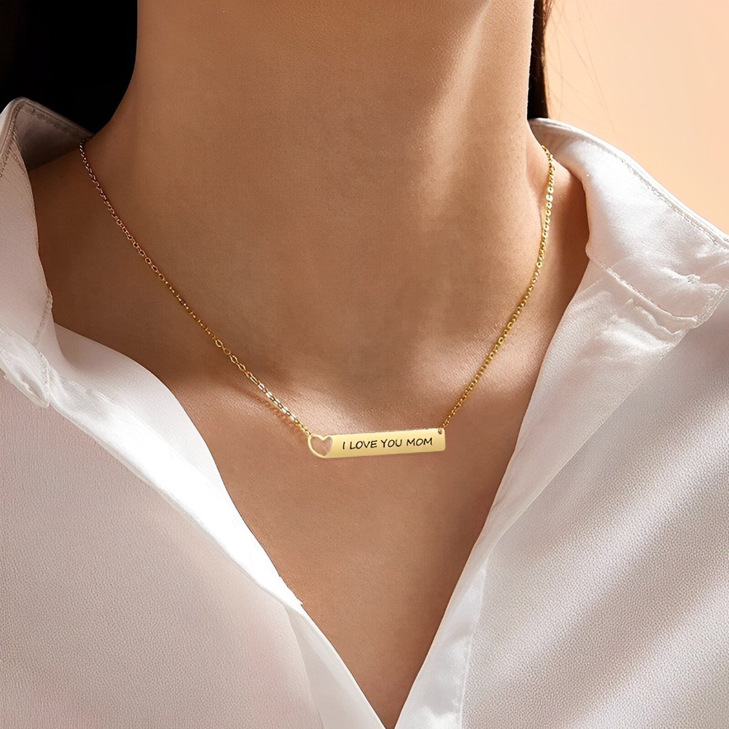 Infinite Elegance Bar Necklace with Engraving in Gold Vermeil-YAFEINI Personalized Jewelry