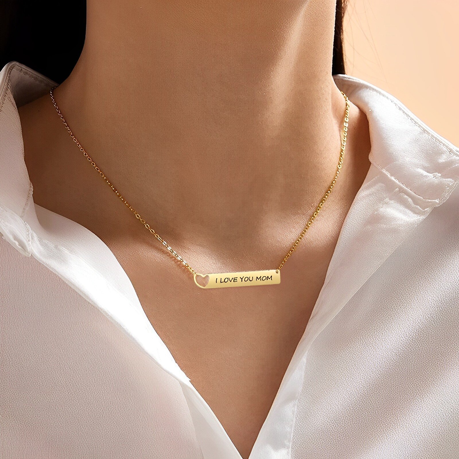 Infinite Elegance Bar Necklace with Engraving in Gold Vermeil-YAFEINI Personalized Jewelry