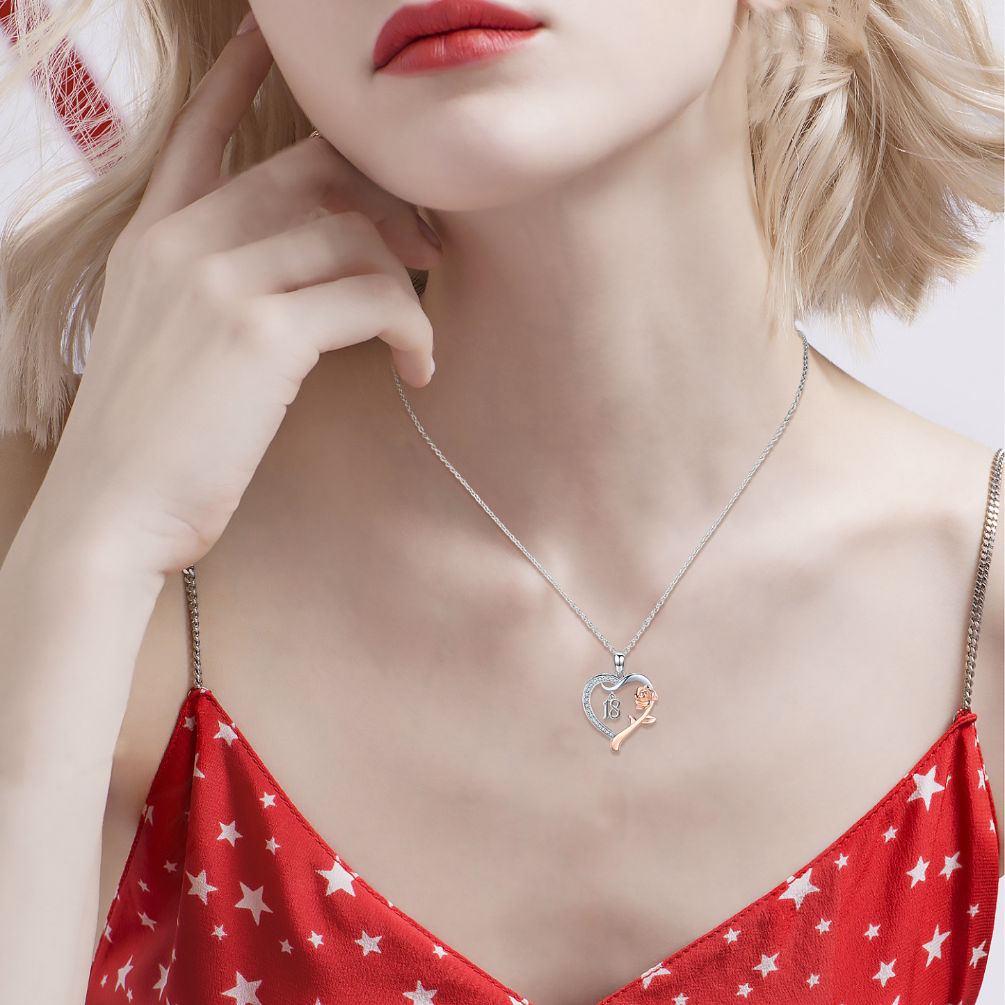 Enchanting Rose & Heart Name Necklace in Sterling Silver-YAFEINI Personalized Jewelry
