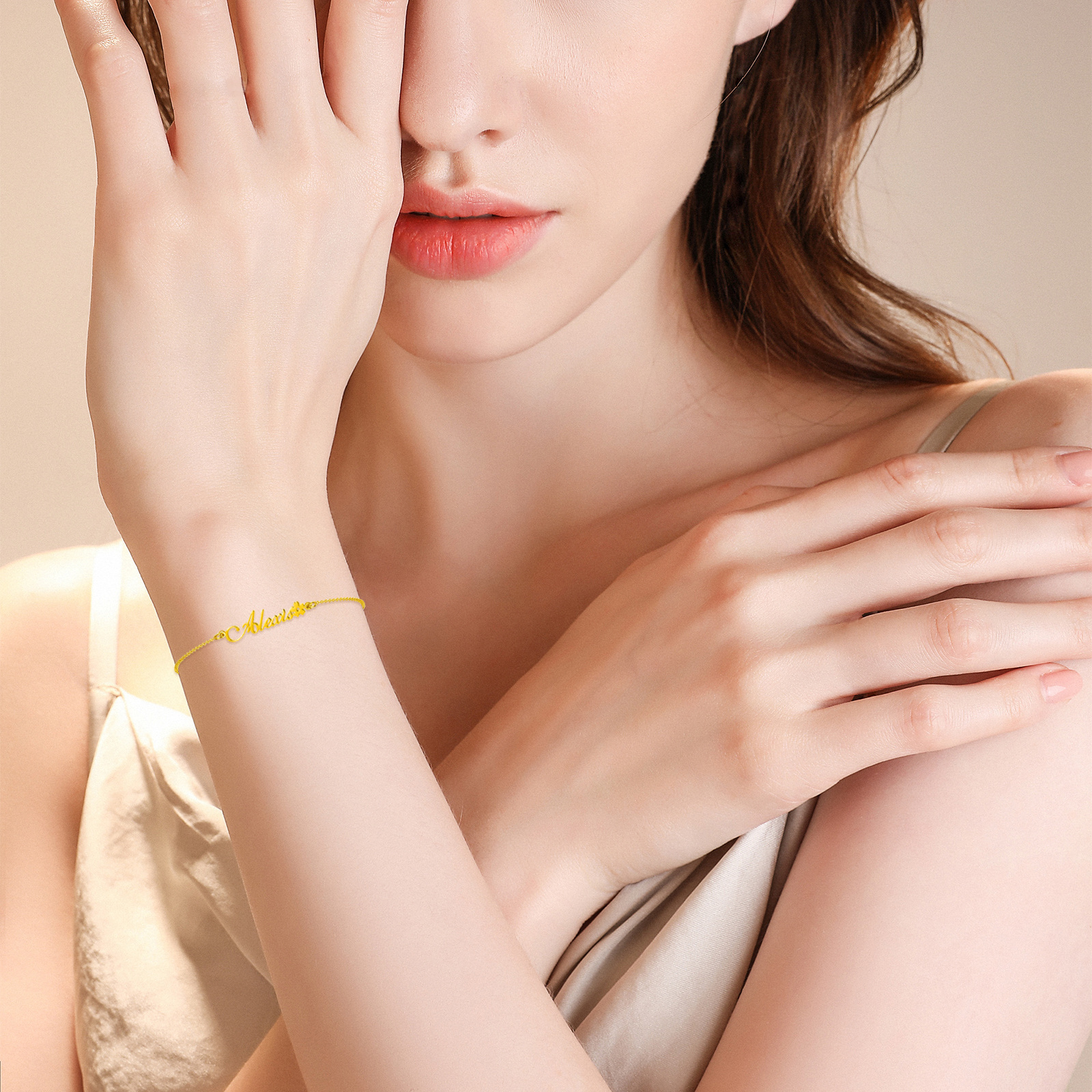 Personalized Flower Name Bracelet in 14K Solid Gold-YAFEINI Personalized Jewelry