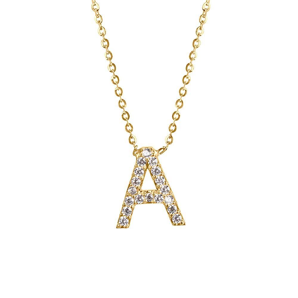 Brilliant Letter Initial Necklace with Sparkling Charm in Gold Vermeil-YAFEINI Personalized Jewelry