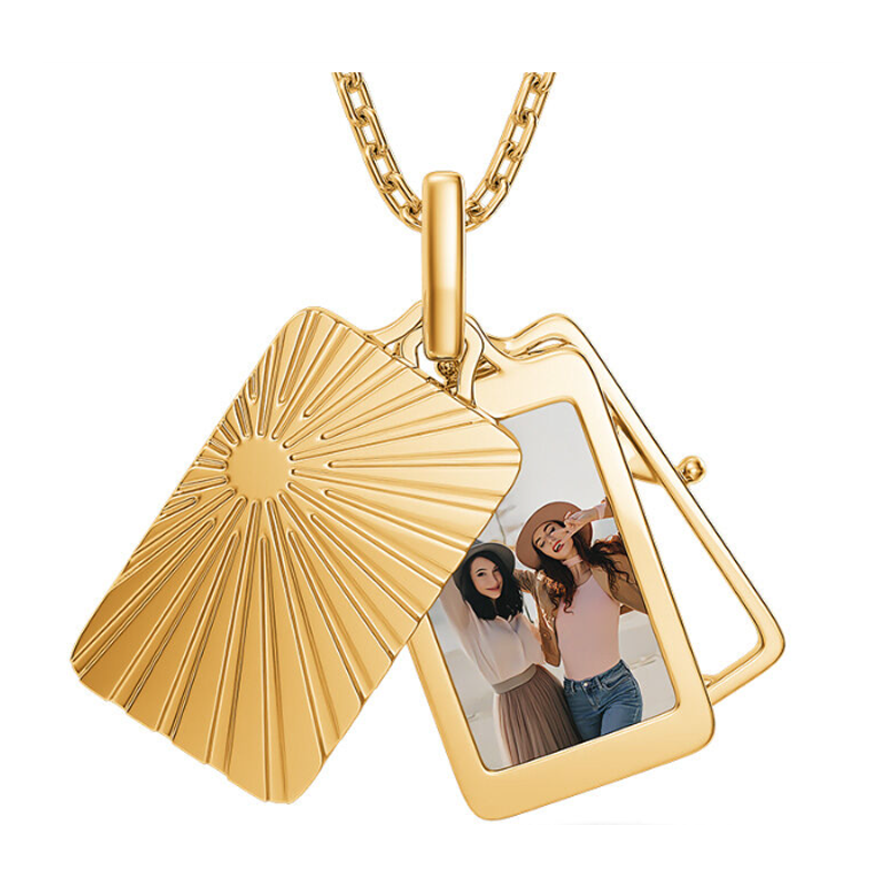 Personalized Custom Photo Bar Necklace for Women in Gold Vermeil-YAFEINI Personalized Jewelry
