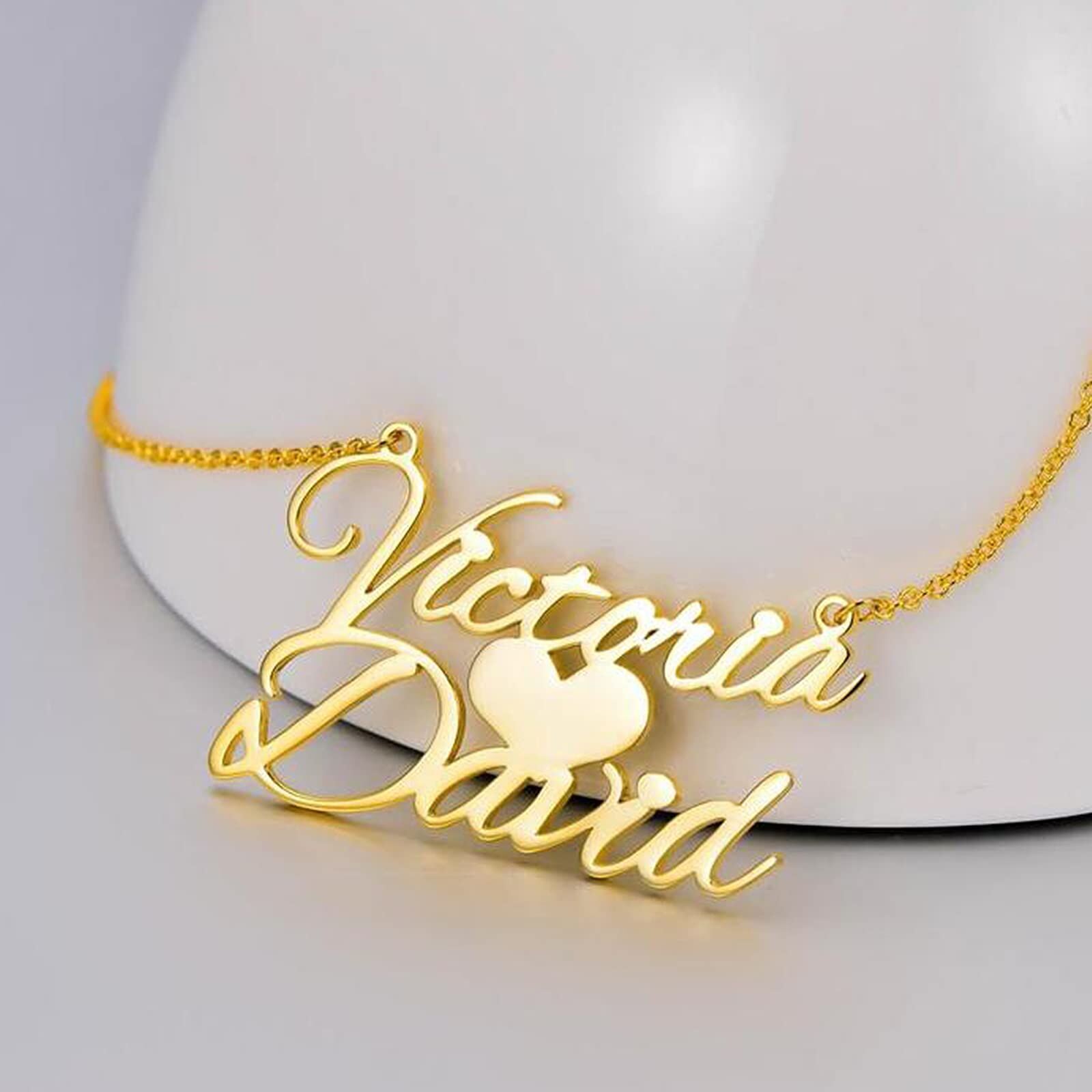 Distinctive Name Heart Necklace in 14K Solid Gold-YAFEINI Personalized Jewelry
