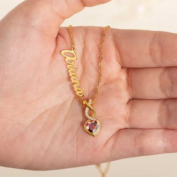 Infinity Symbol Personalized Heart Birthstone With Name Necklace In Sterling Silver