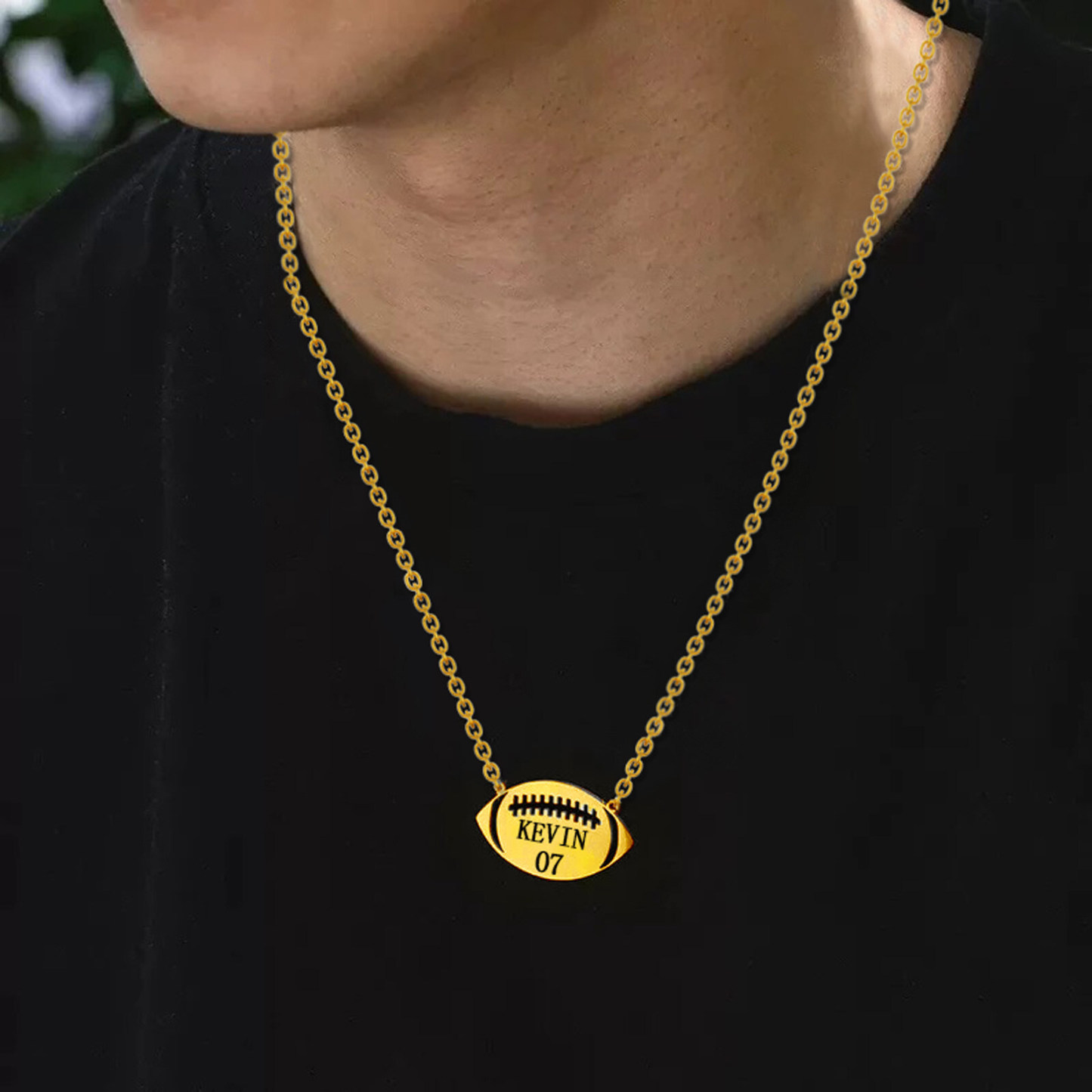 Endurance Spirit Rugby Pendant Necklace for Men in Gold Vermeil-YAFEINI Personalized Jewelry