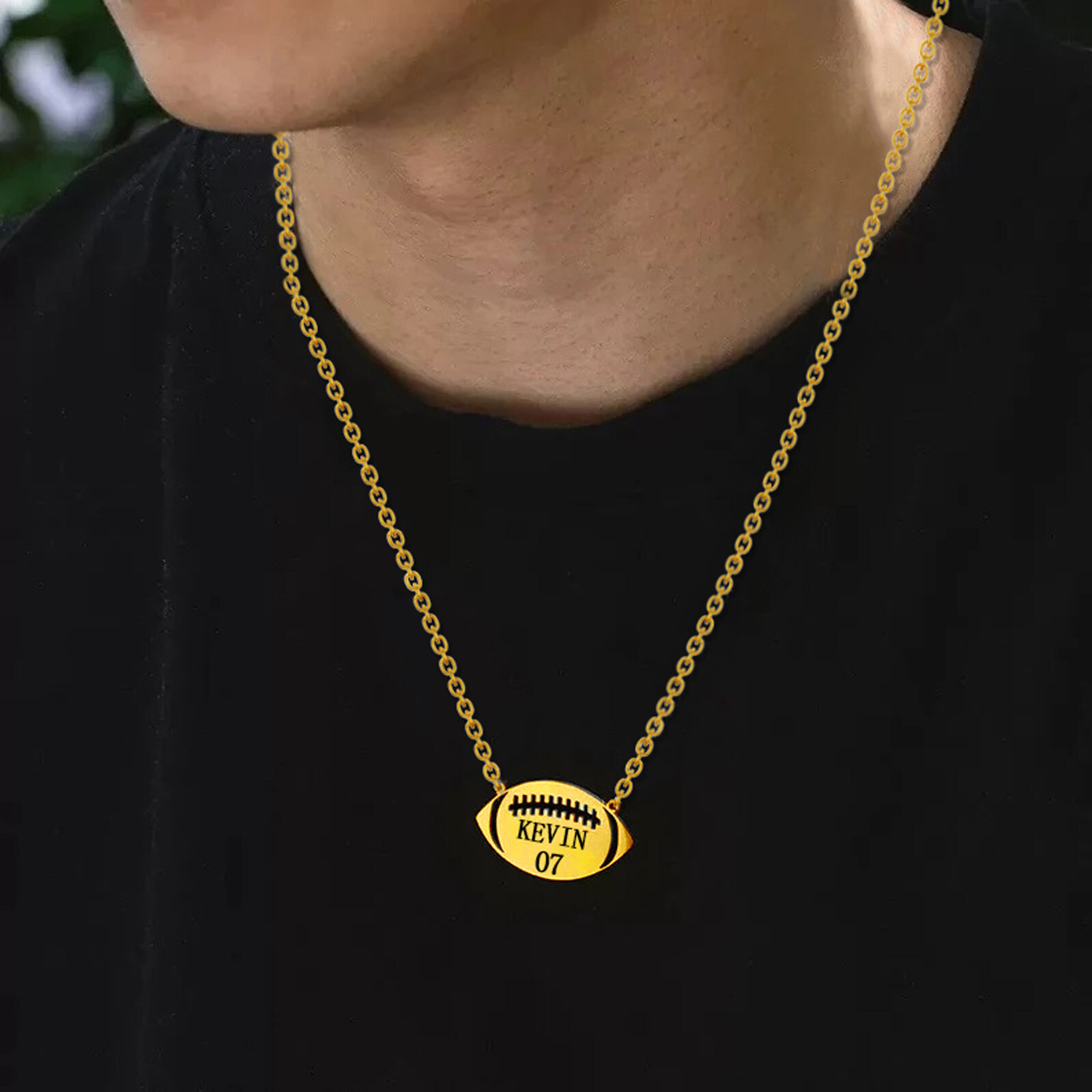 Endurance Spirit Rugby Pendant Necklace for Men in Gold Vermeil-YAFEINI Personalized Jewelry