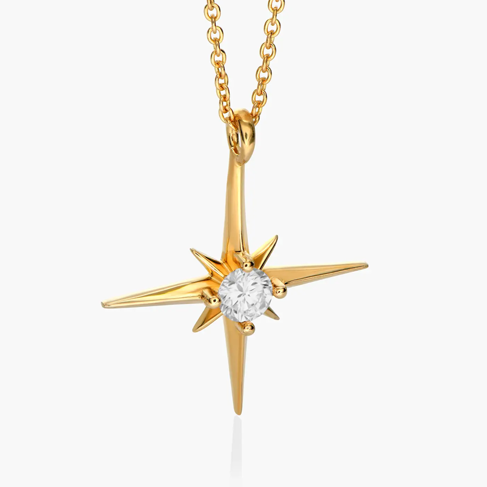 Personalized Birthstone Star Necklace in 14K Solid Gold-YAFEINI Personalized Jewelry