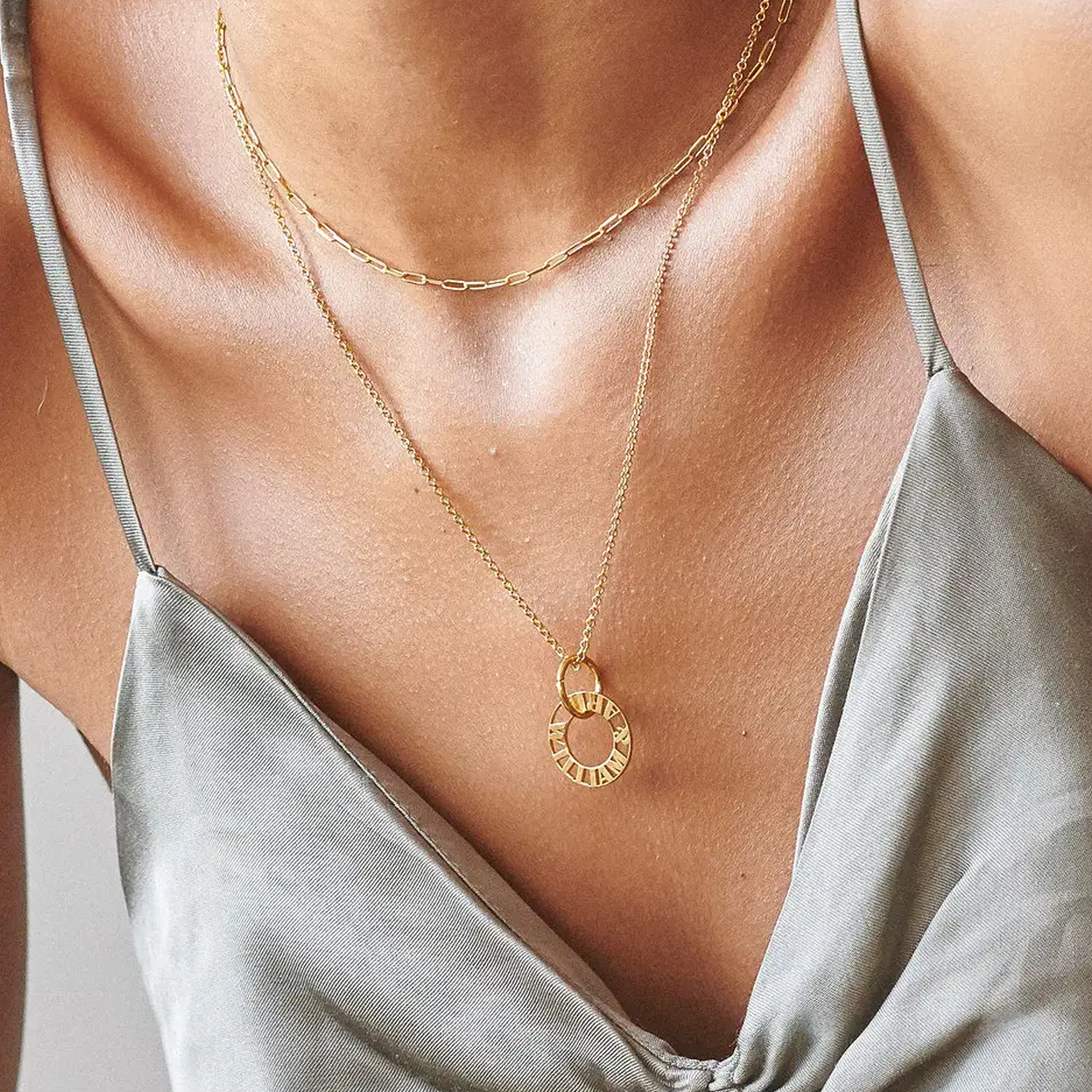 Refined Circle Engraved Name Necklace in 14K Solid Gold-YAFEINI Personalized Jewelry