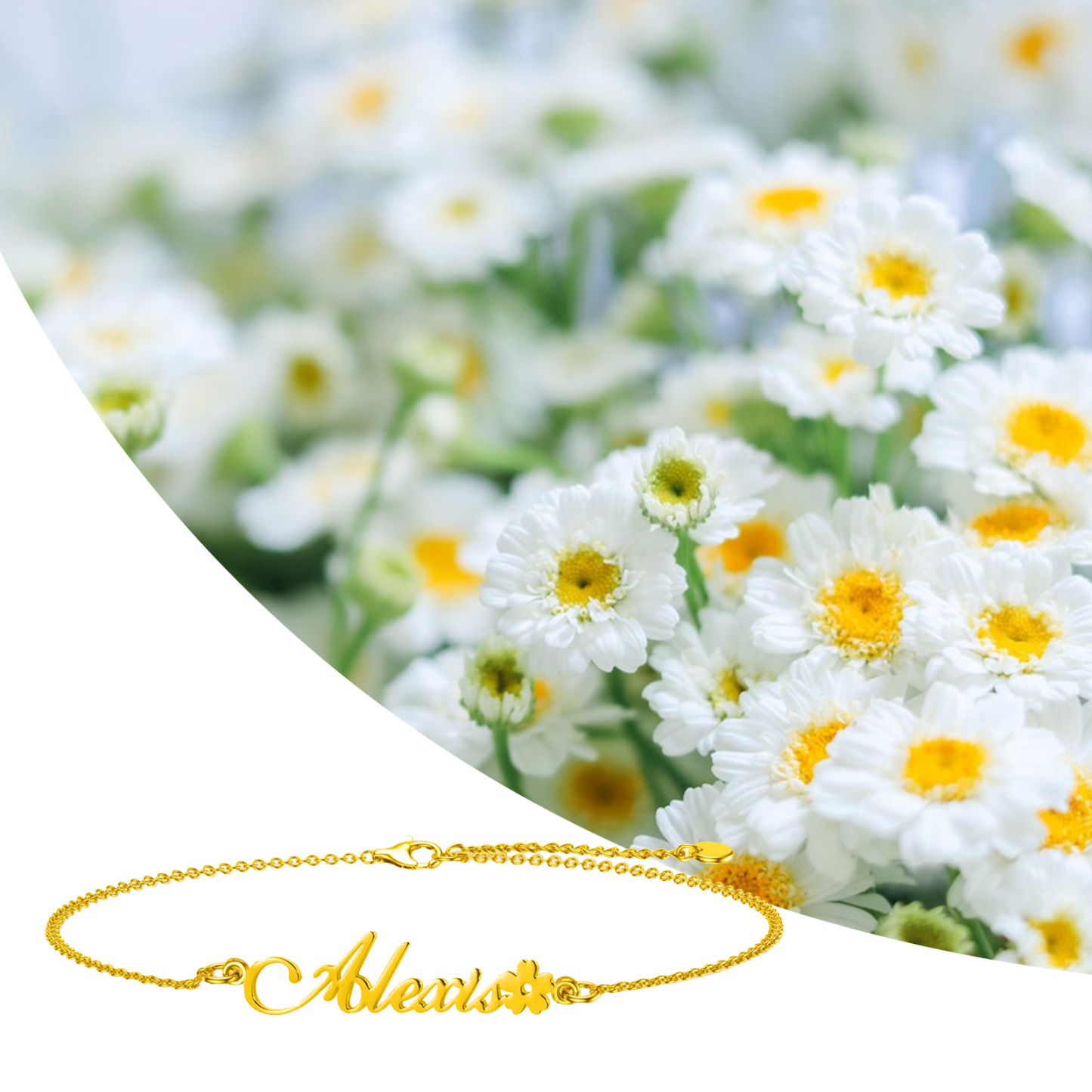Personalized Flower Name Bracelet in 14K Solid Gold-YAFEINI Personalized Jewelry