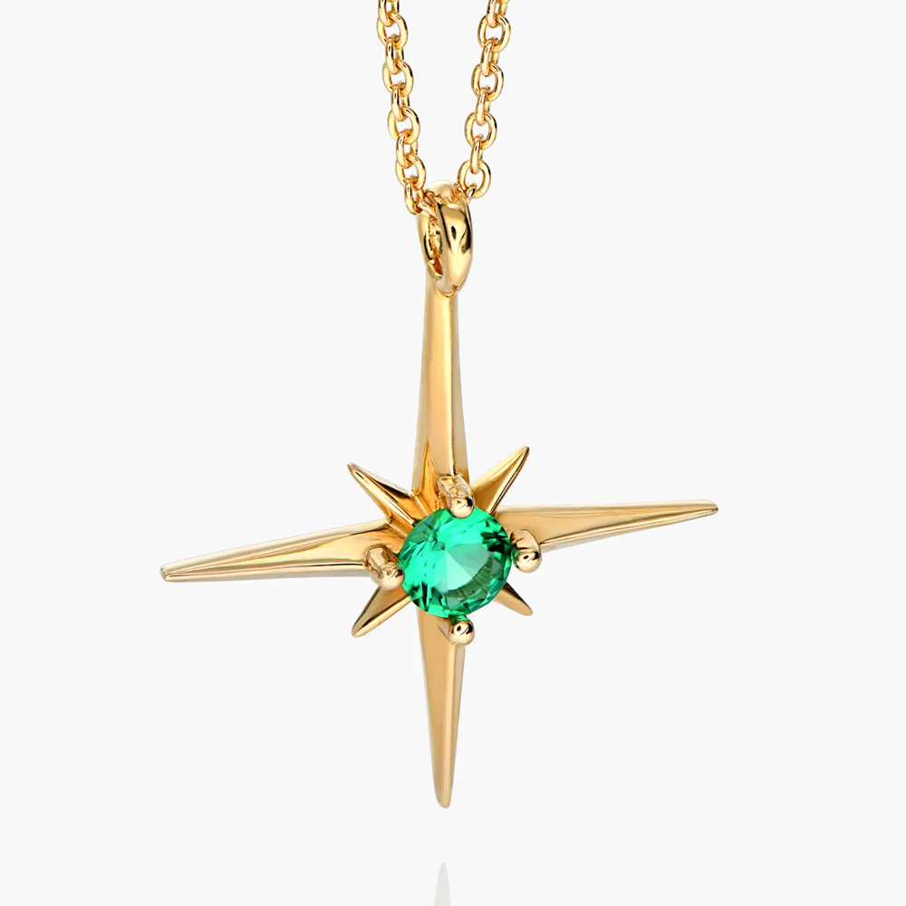 Personalized Birthstone Star Necklace in 14K Solid Gold-YAFEINI Personalized Jewelry