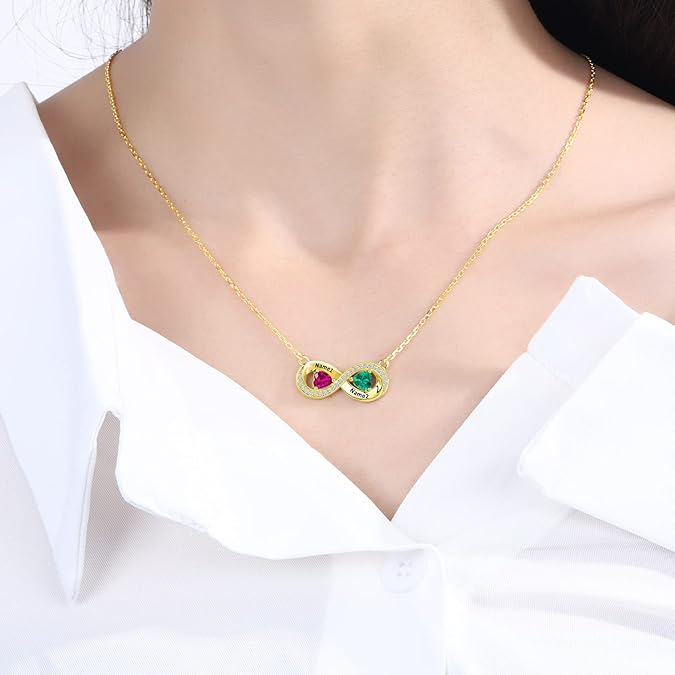 Personalized Name Birthstone Infinity Necklace In 14 K Gold