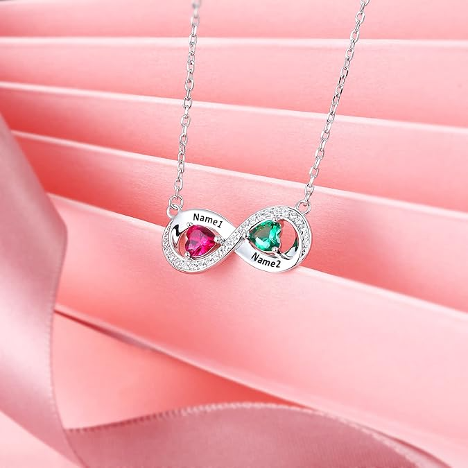 Personalized Birthstone Engraved Infinity Necklace In Sterling Silver