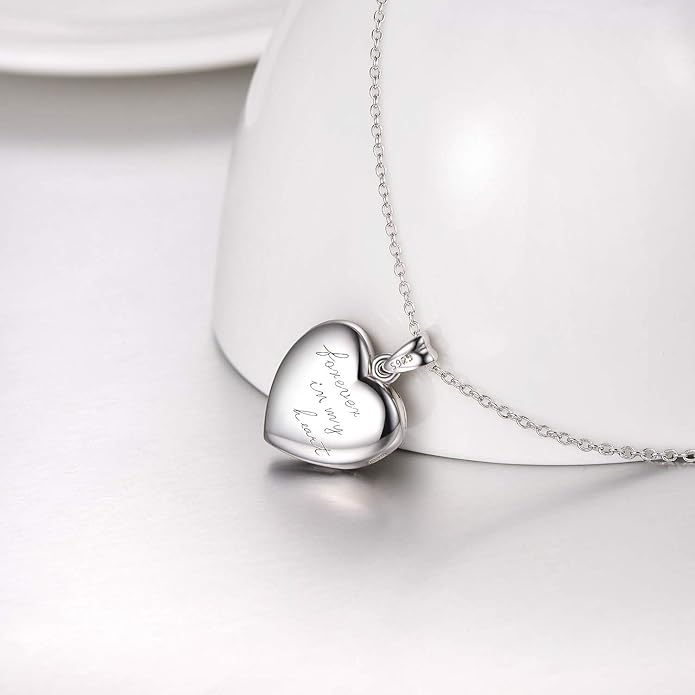 Heart Locket Necklace Engraved Forever In My Heart In 10 K White Gold