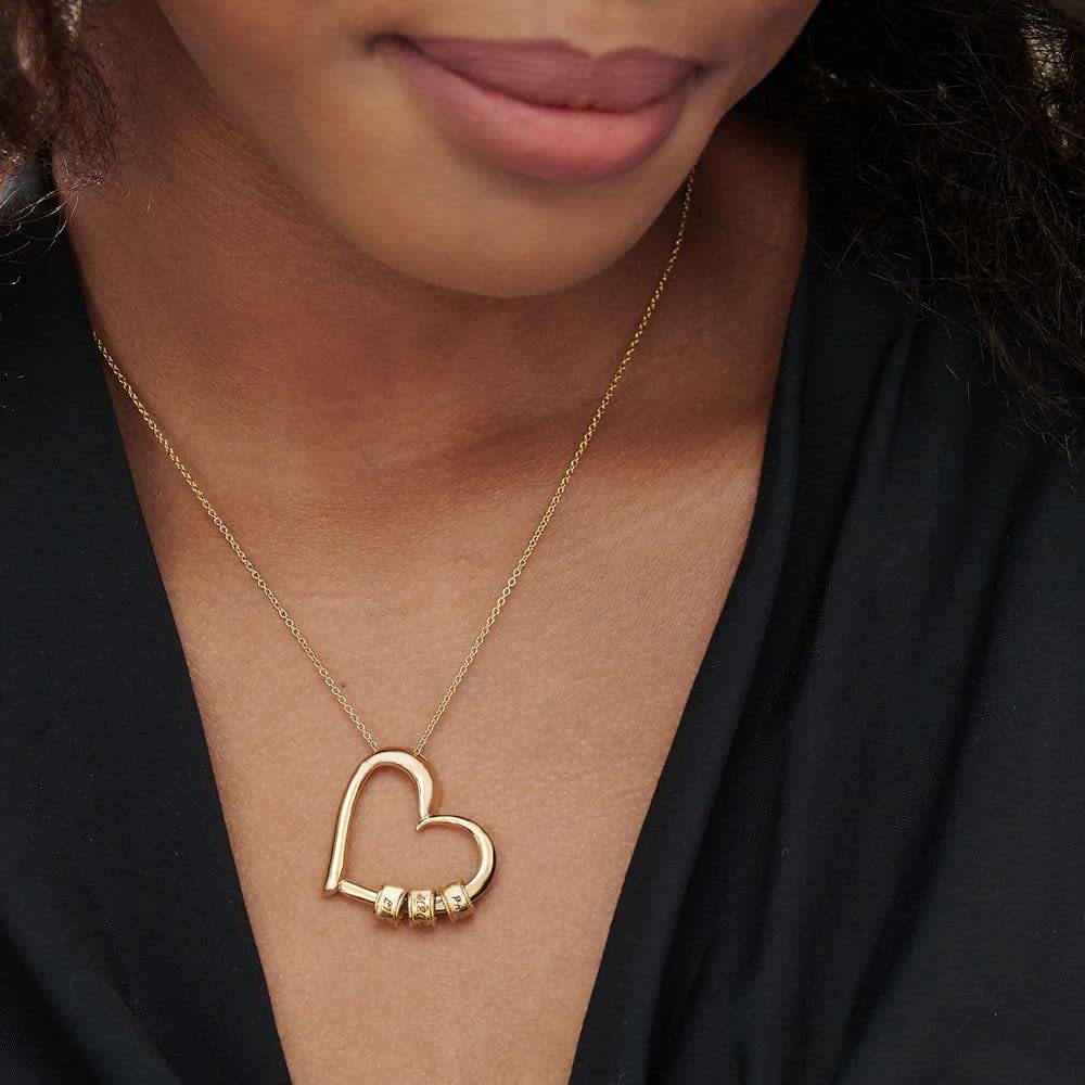 Enduring Affection Name Beads Heart Necklace in 14K Solid Gold-YAFEINI Personalized Jewelry