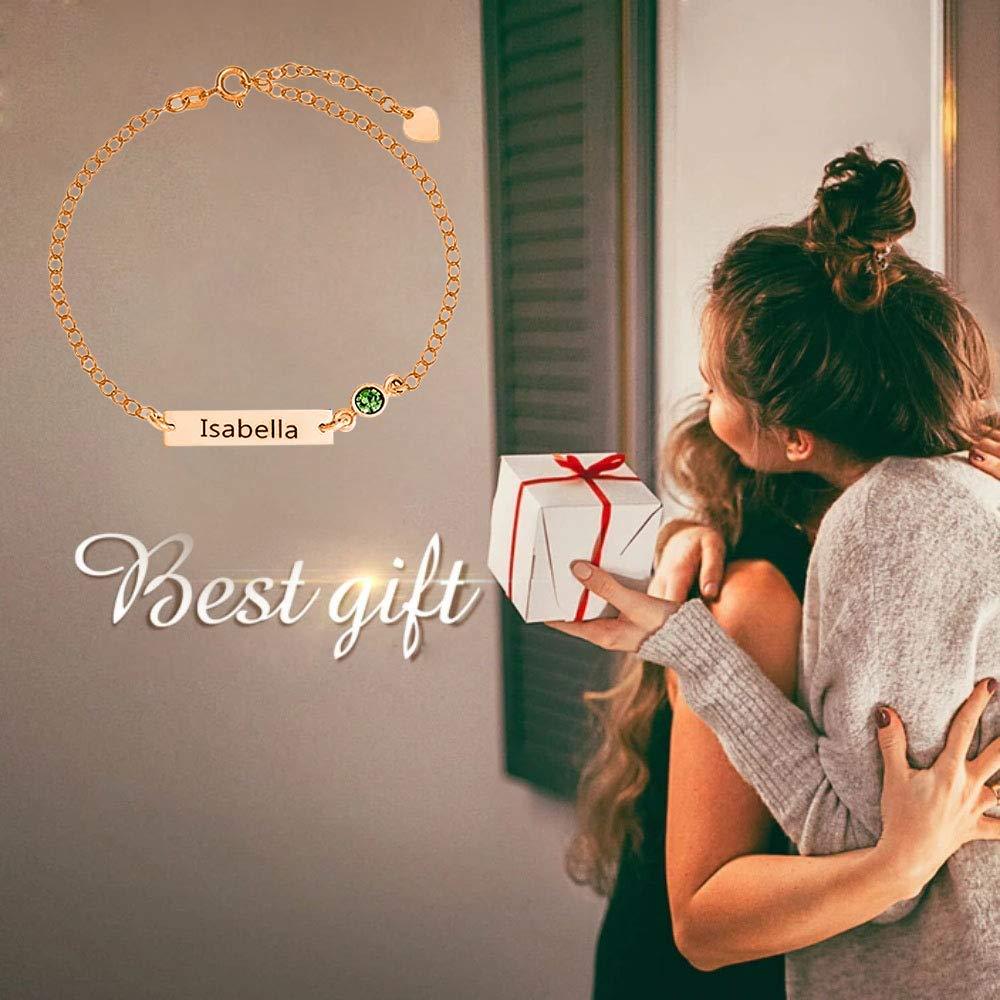 Elegant Birthstone Name ID Bracelet in 14K Solid Gold-YAFEINI Personalized Jewelry