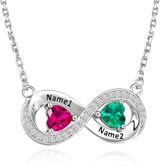 Personalized Birthstone Engraved Infinity Necklace In Sterling Silver