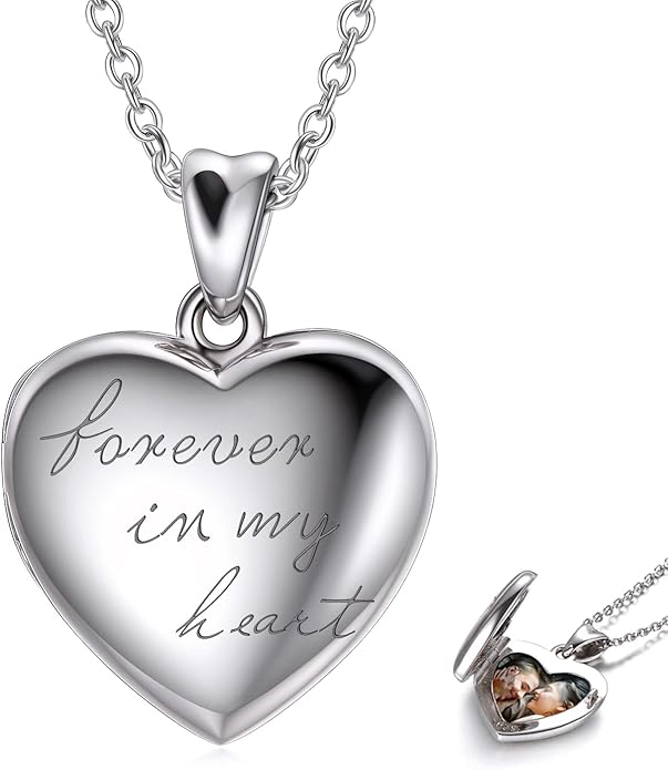 Heart Locket Necklace Engraved Forever In My Heart In 10 K White Gold