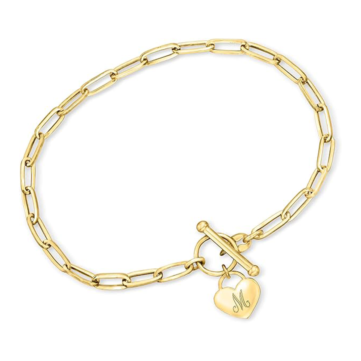 Charming Initial Heart Paperclip Bracelet in Gold Vermeil-YAFEINI Personalized Jewelry