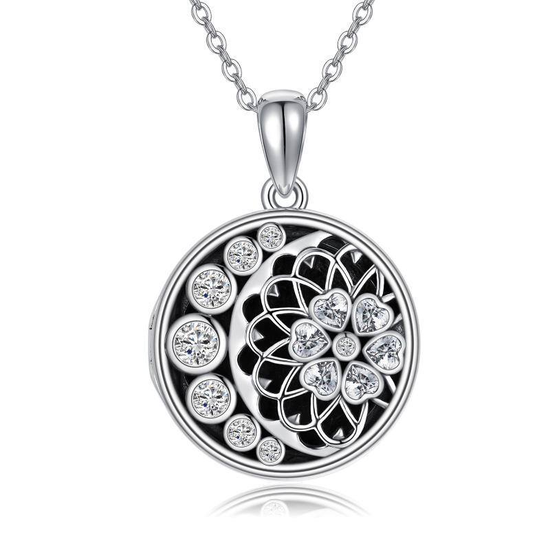 Cubic Zirconia Sunflower Moon Pendant Necklace in Sterling Silver-YAFEINI Personalized Jewelry