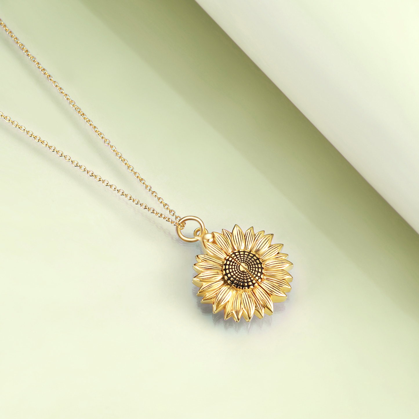 Personalized Sunflower Custom Photo Locket Necklace in Gold Vermeil-YAFEINI Personalized Jewelry