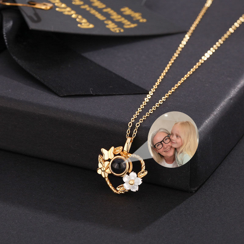Personalized Heart Flower Photo Projection Necklace In Gold Vermeil