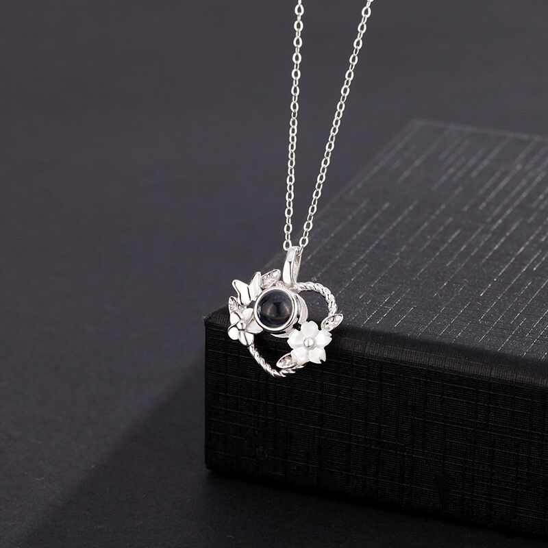 Personalized Heart Flower Photo Projection Necklace In Gold Vermeil
