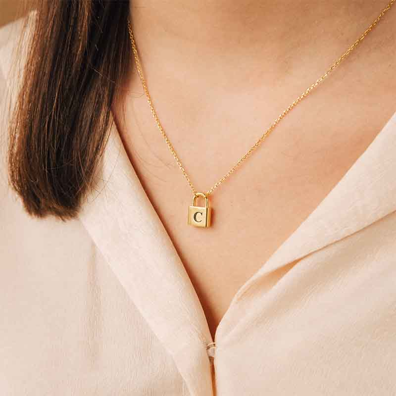 Personalized Initial Padlock Necklace In Gold Vermeil