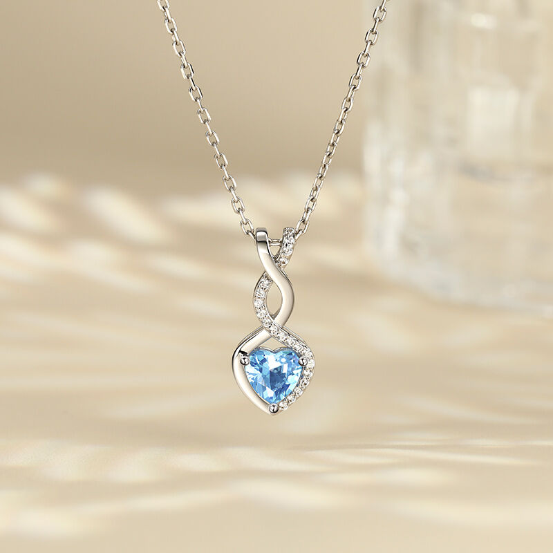 Twist Heart Cut Birthstone Necklace In Sterling Silver