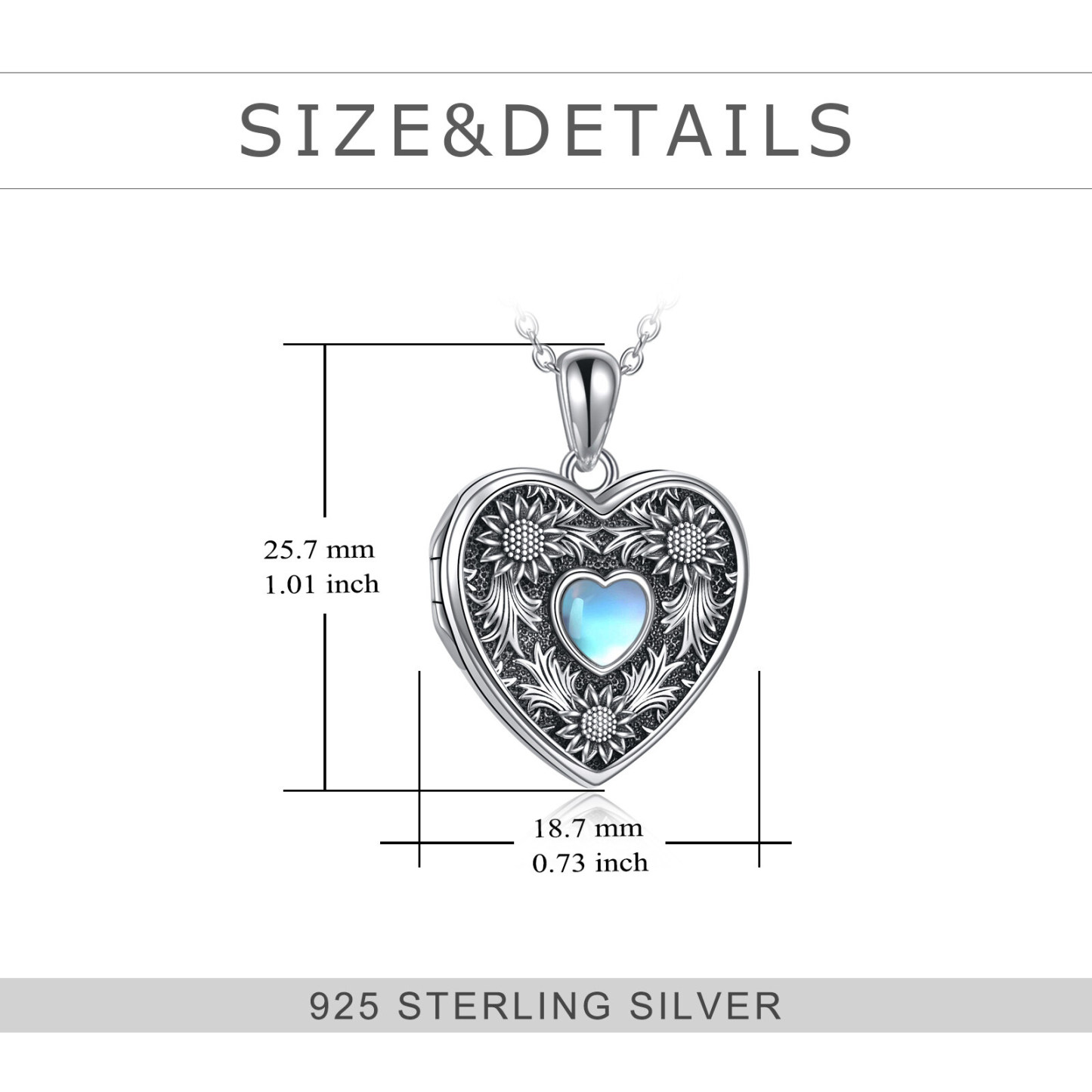 Personalized Moonstone Heart Shaped Rose Custom Photo Locket Necklace in Sterling Silver-YAFEINI Personalized Jewelry