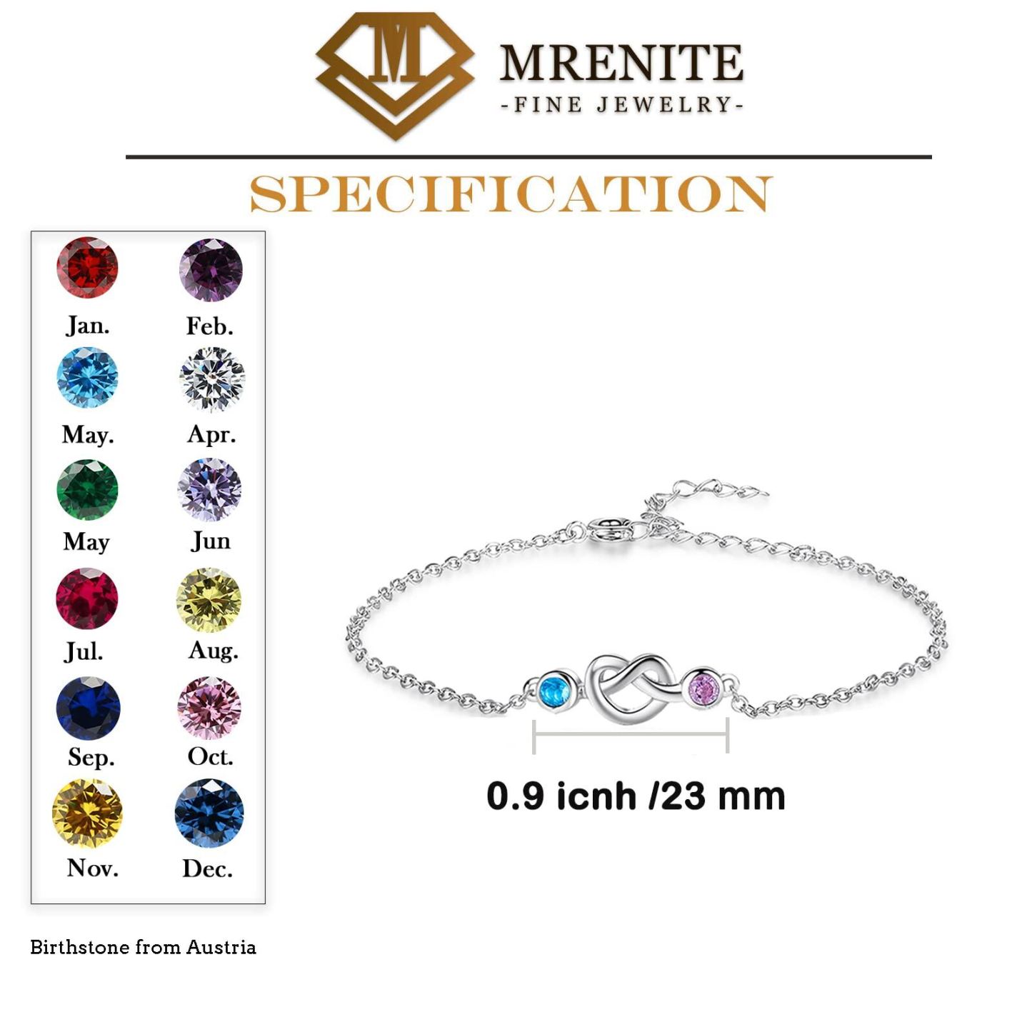 Heartfelt Birthstone Bracelet in Sterling Silver-YAFEINI Personalized Jewelry