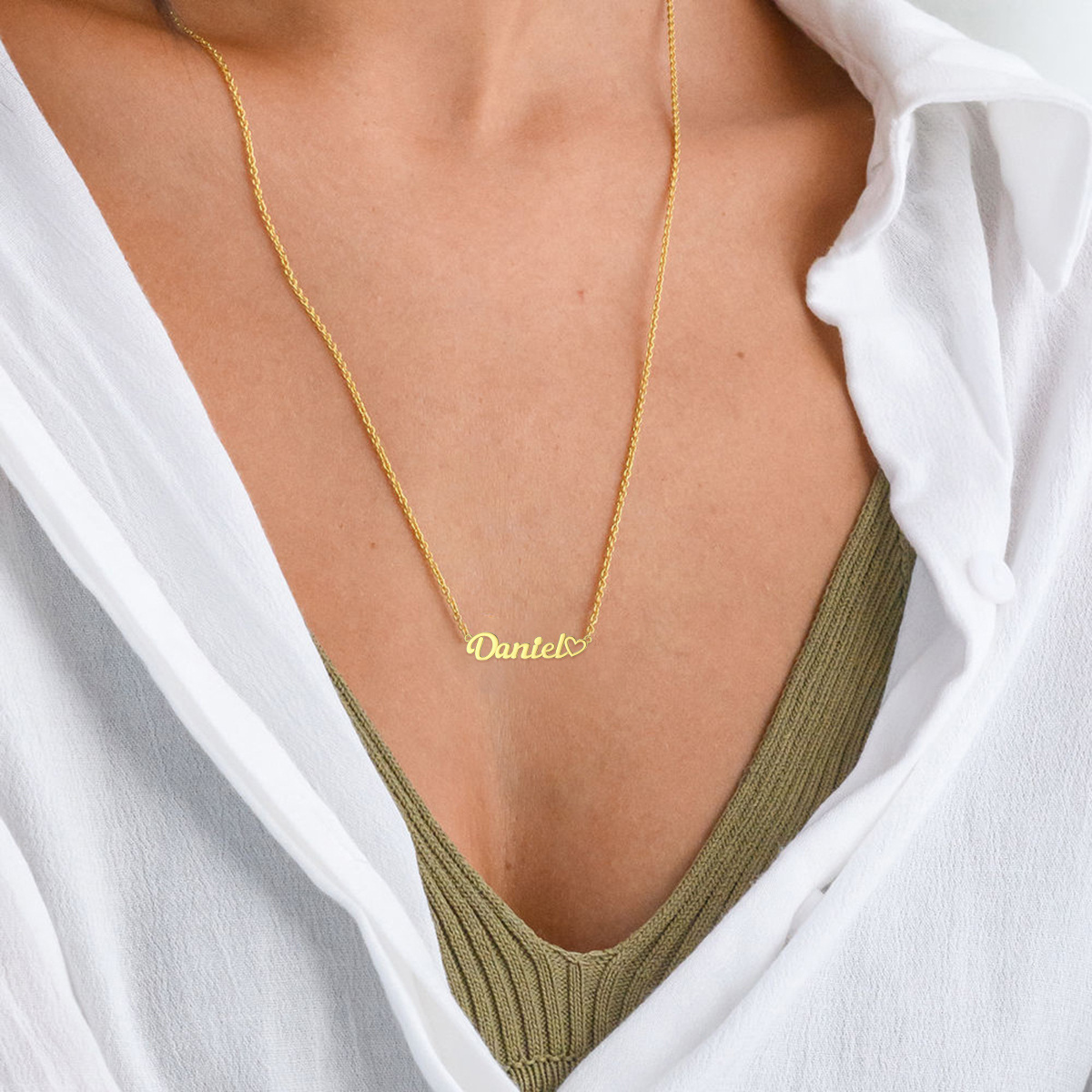 Enchanting Personalized Name Necklace with Heart in Gold Vermeil-YAFEINI Personalized Jewelry