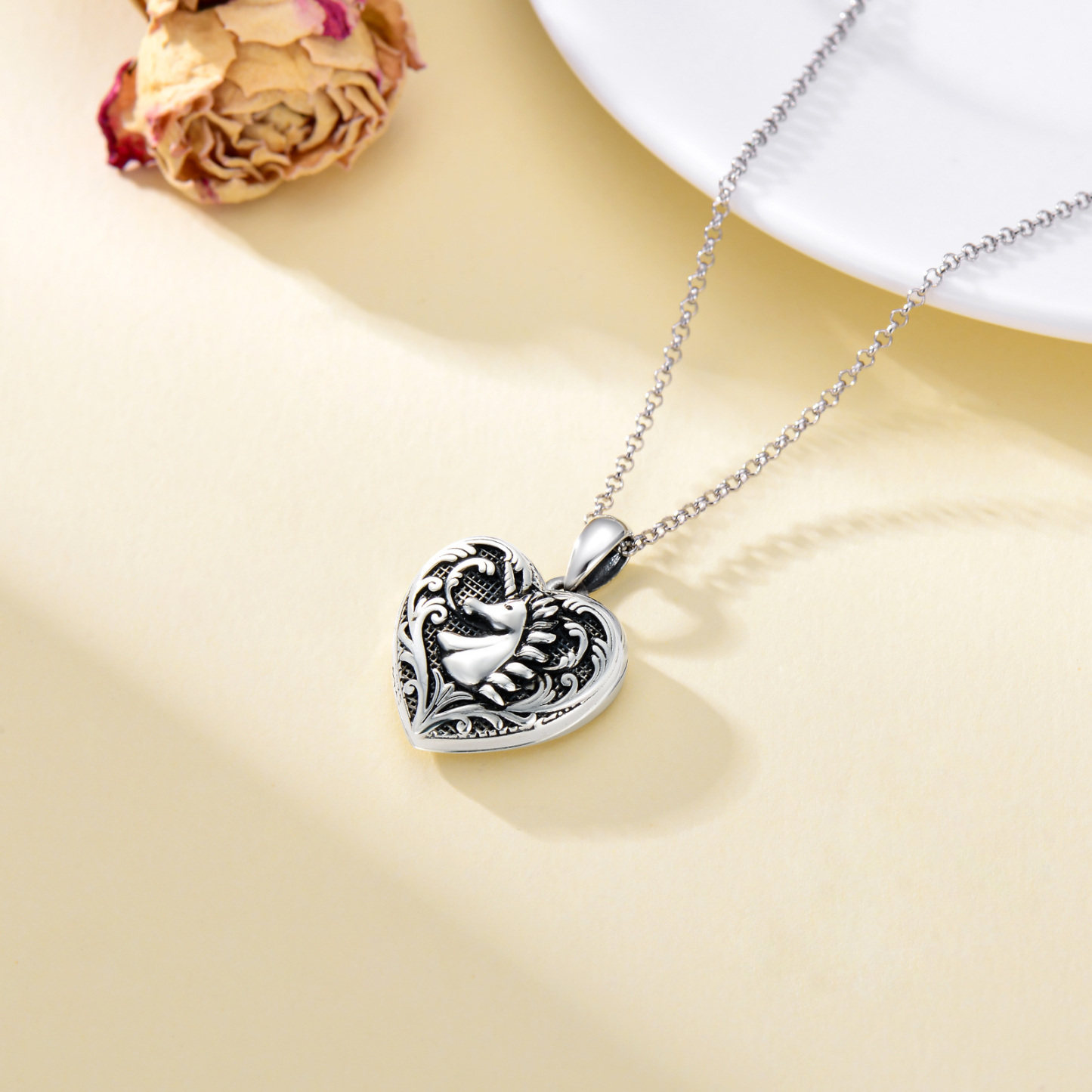 Personalized Heart Unicorn Custom Photo Locket Necklace in Sterling Silver-YAFEINI Personalized Jewelry