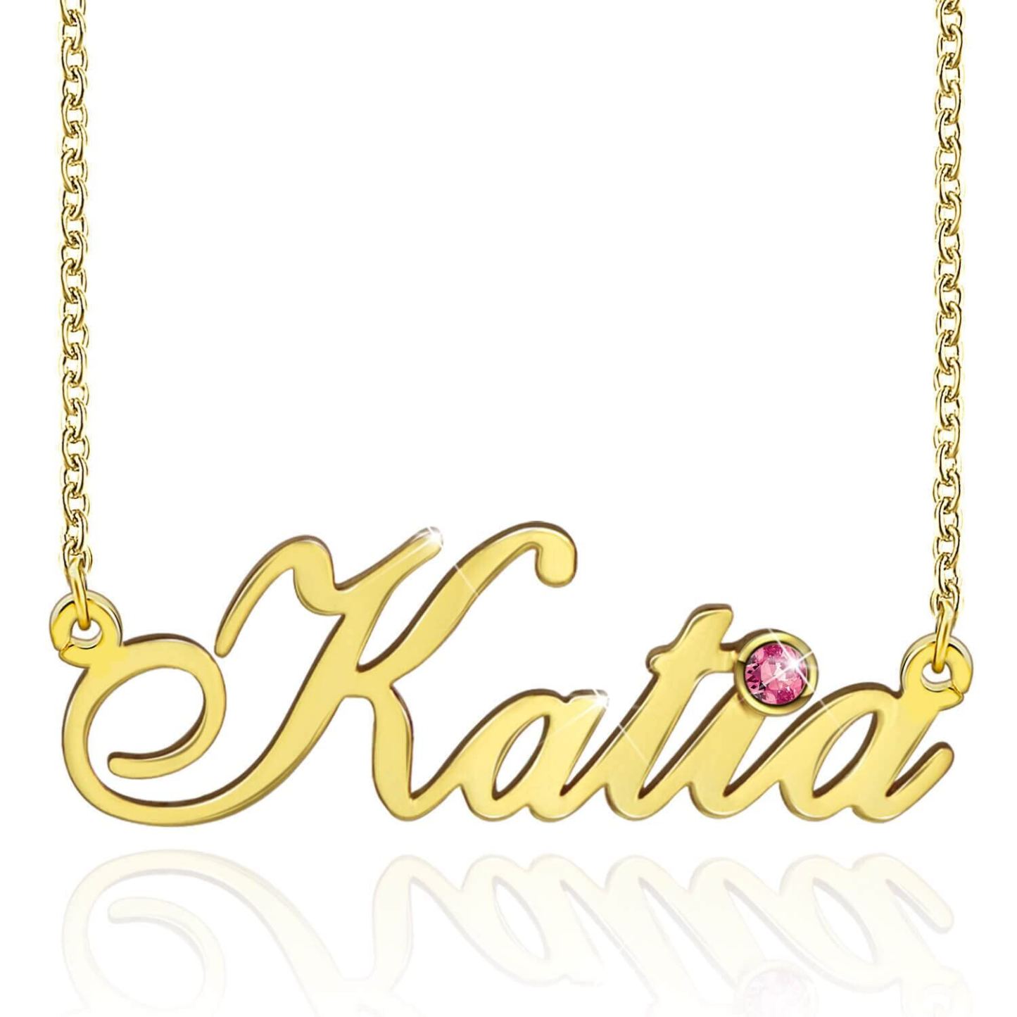 Circular Shaped Crystal Personalized Birthstone Necklace in Gold Vermeil-YAFEINI Personalized Jewelry