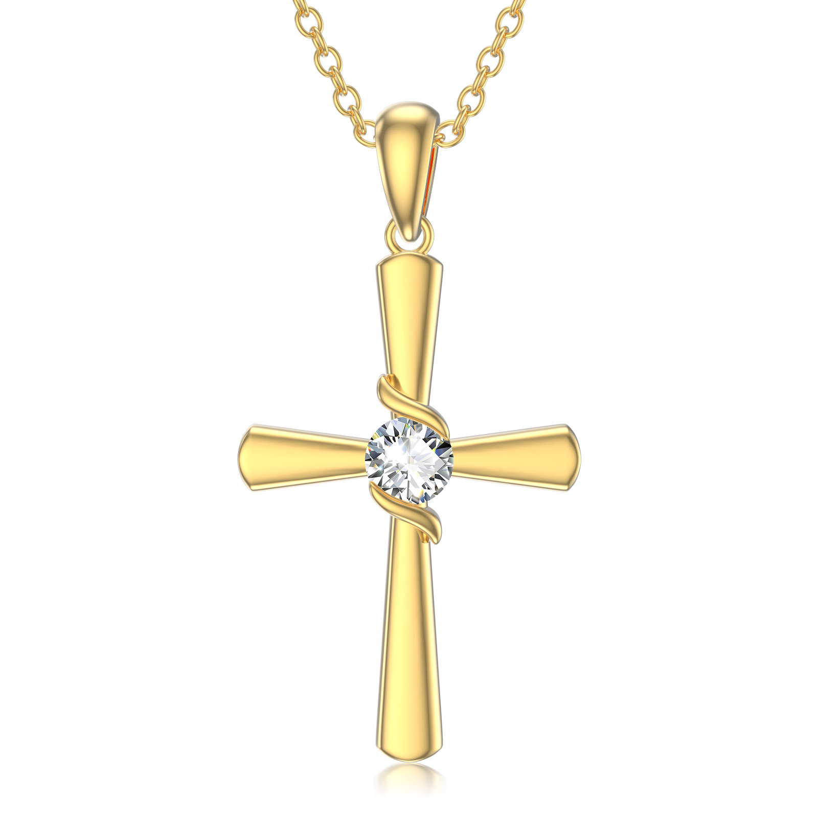 Zircon Cross Pendant Birthstone Necklace in Gold Vermeil-YAFEINI Personalized Jewelry